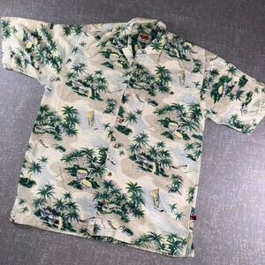 Vintage Bugle Boy Hawaiian Silk Rayon Camp Shirt Tropical Island Medium Aloha